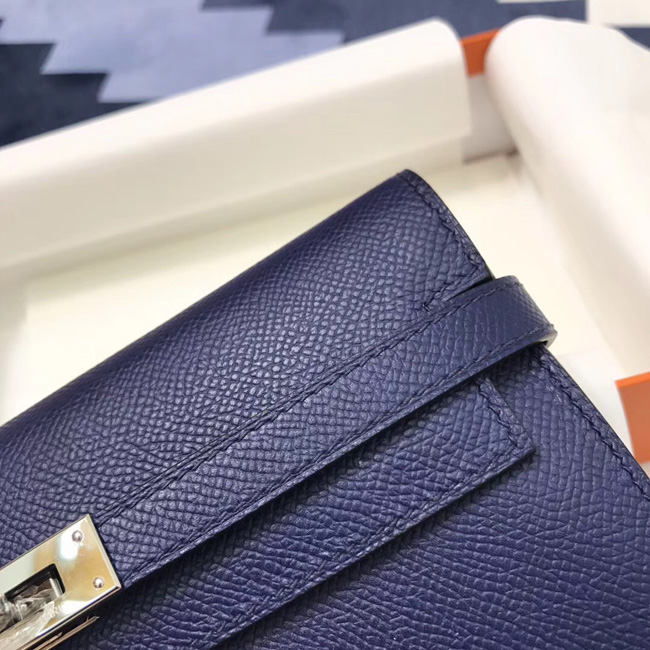 エルメス ケリーウォレットロング ブルーサフィール ヴォーエプソン シルバー金具