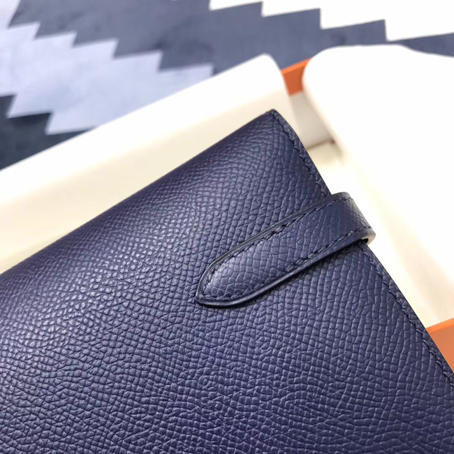 エルメス ケリーウォレットロング ブルーサフィール ヴォーエプソン シルバー金具