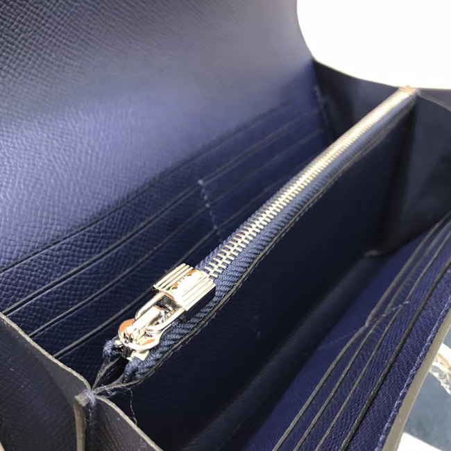 エルメス ケリーウォレットロング ブルーサフィール ヴォーエプソン シルバー金具