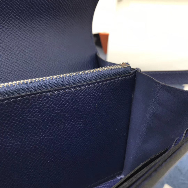 エルメス ケリーウォレットロング ブルーサフィール ヴォーエプソン シルバー金具