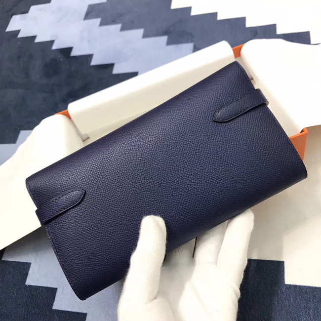 エルメス ケリーウォレットロング ブルーサフィール ヴォーエプソン シルバー金具