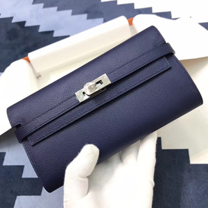 エルメス ケリーウォレットロング ブルーサフィール ヴォーエプソン シルバー金具