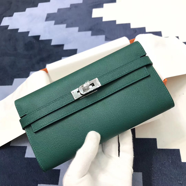 エルメス ケリーウォレットロング マラカイト ヴォーエプソン シルバー金具