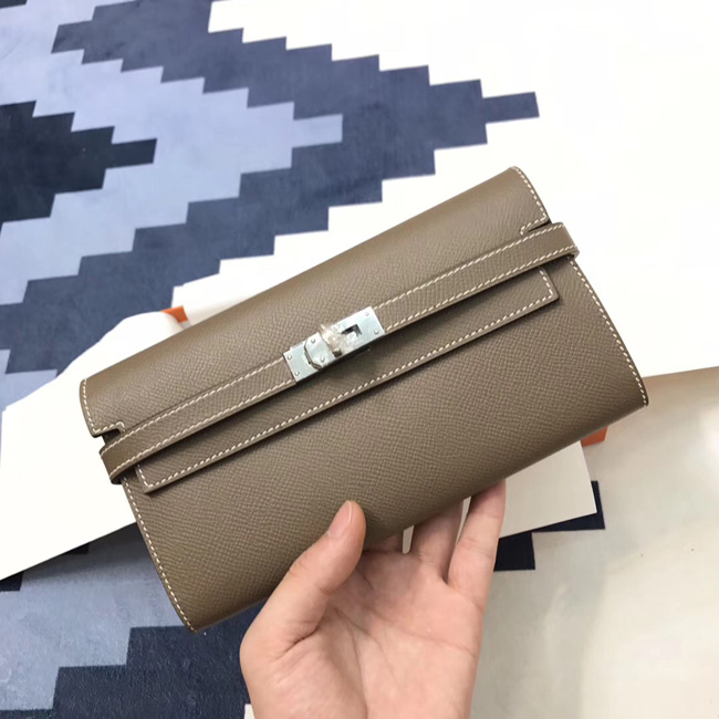 エルメス ケリーウォレットロング エトゥープ ヴォーエプソン シルバー金具