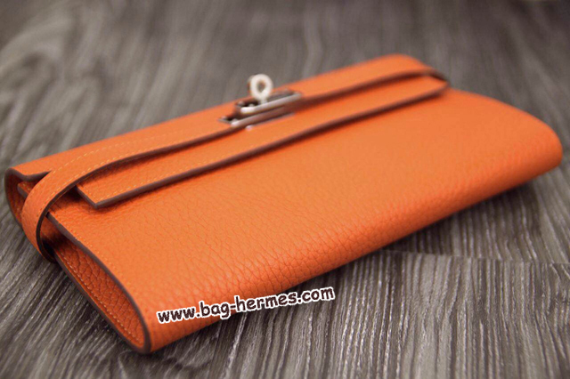 エルメス ケリーウォレットロング オレンジ トリヨン シルバー金具