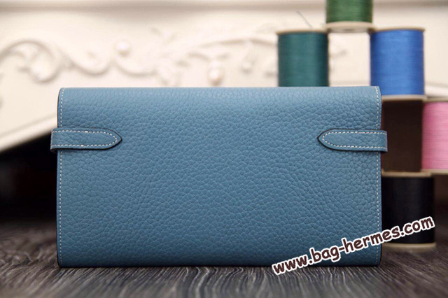 エルメス ケリーウォレットロング ブルーラン トリヨン シルバー金具