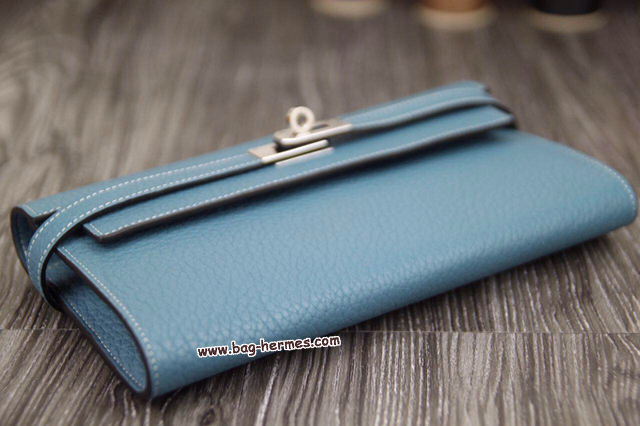 エルメス ケリーウォレットロング ブルーラン トリヨン シルバー金具