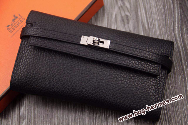 エルメス ケリーウォレットロング ブラック トリヨン シルバー金具