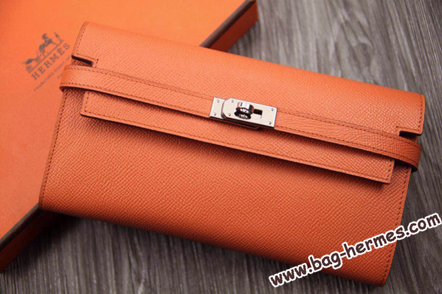 エルメス ケリーウォレットロング オレンジ ヴォーエプソン シルバー金具