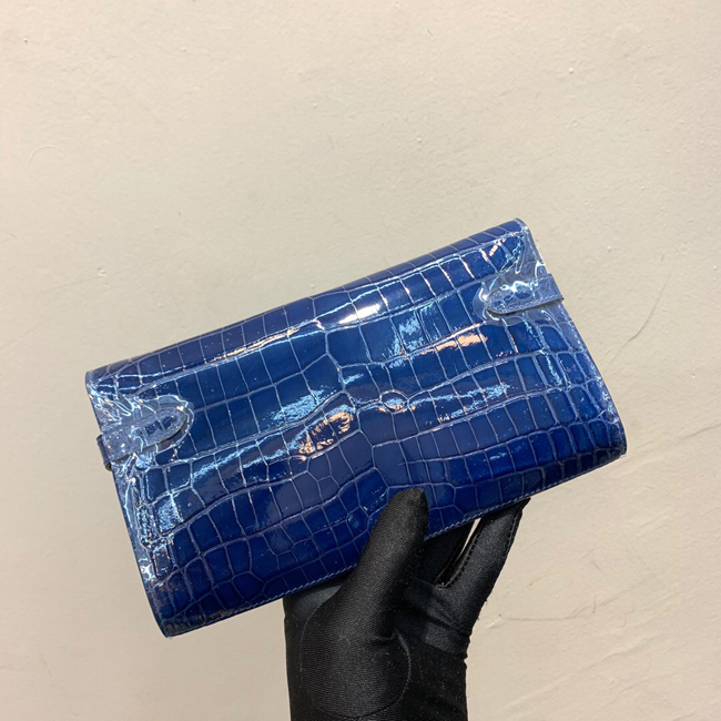 エルメス ケリーウォレットロング ブルーエレクトリック アリゲーター ゴールド金具
