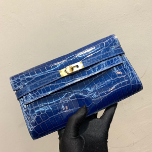 エルメス ケリーウォレットロング ブルーエレクトリック アリゲーター ゴールド金具