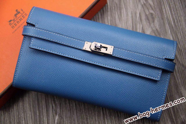 エルメス ケリーウォレットロング ブルーパラダイス エプソン シルバー金具