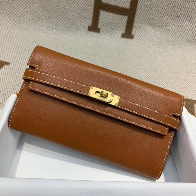 エルメス ケリーウォレットロング ゴールド シェブルミゾル ゴールド金具
