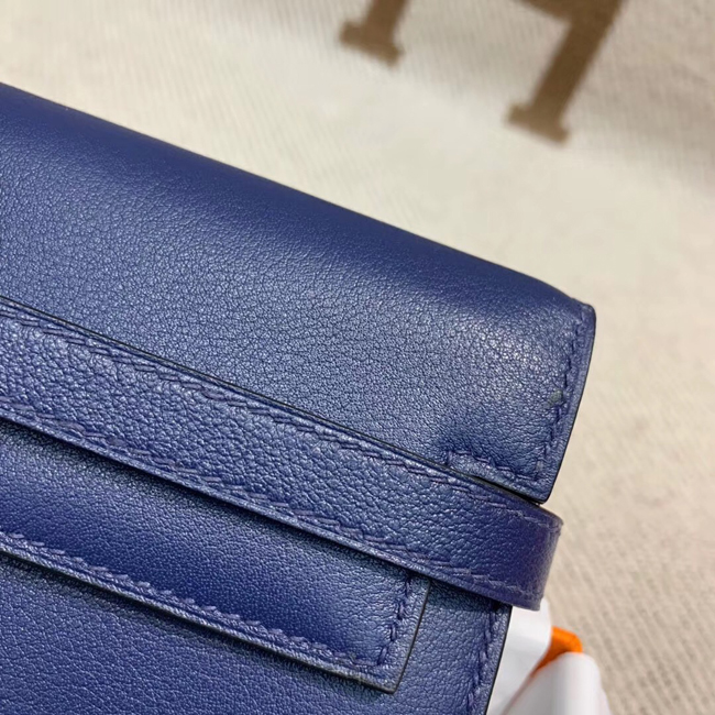 エルメス ケリーウォレットロング ブルートンペット シェブルミゾル シルバー金具
