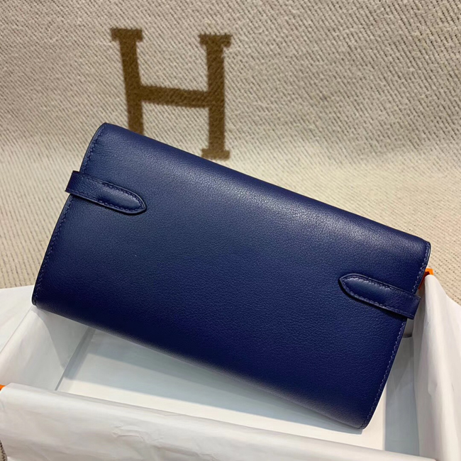 エルメス ケリーウォレットロング ブルートンペット シェブルミゾル シルバー金具