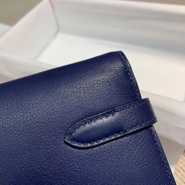 エルメス ケリーウォレットロング ブルートンペット シェブルミゾル シルバー金具
