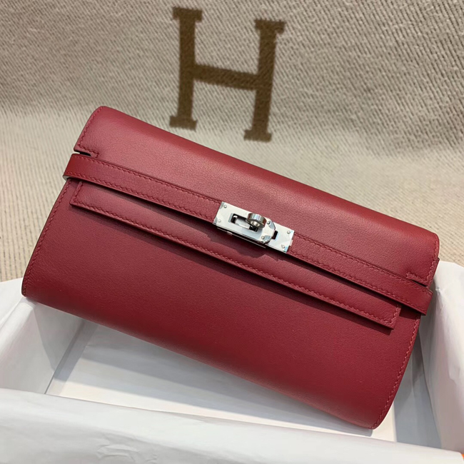 エルメス ケリーウォレットロング ルビー シェブルミゾル シルバー金具