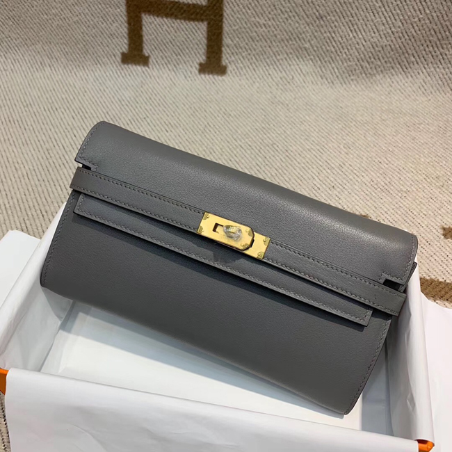 エルメス ケリーウォレットロング エタン シェブルミゾル ゴールド金具