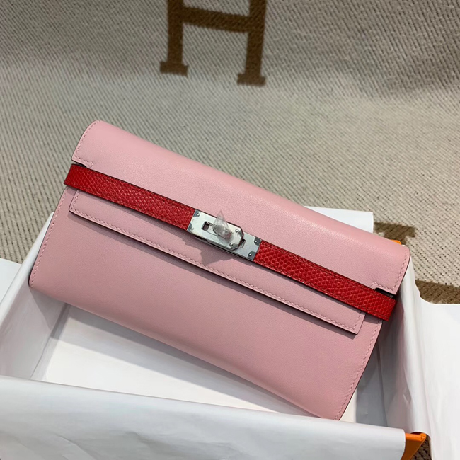 エルメス ケリーウォレットロング ピンク シェブルミゾル シルバー金具