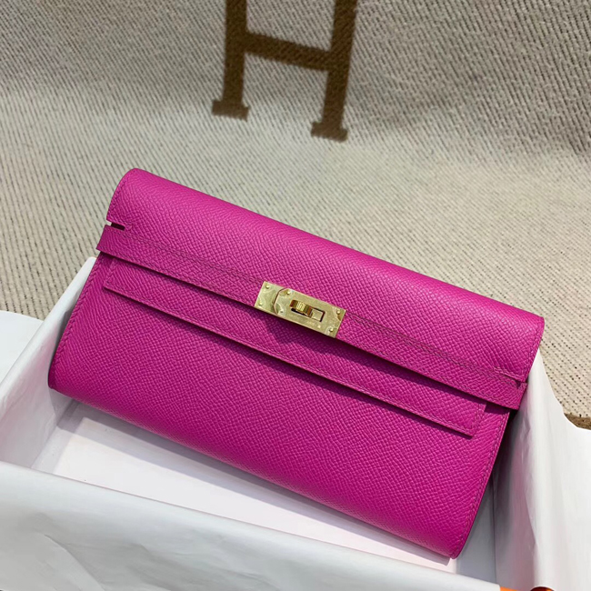 エルメス ケリーウォレットロング マグノリア ヴォーエプソン ゴールド金具