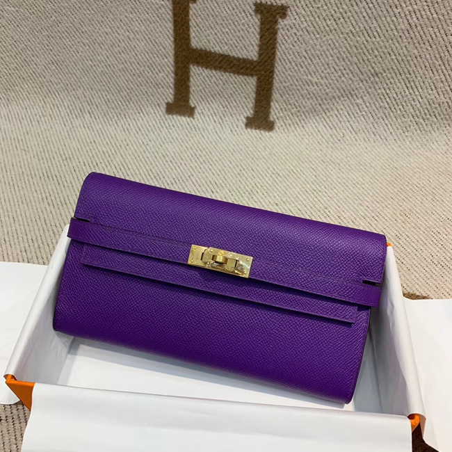 エルメス ケリーウォレットロング アイリス ヴォーエプソン ゴールド金具