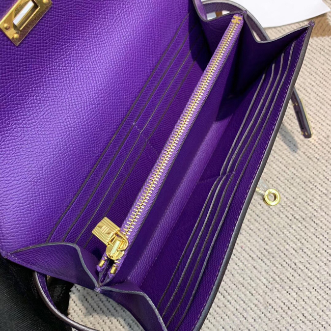 エルメス ケリーウォレットロング アイリス ヴォーエプソン ゴールド金具