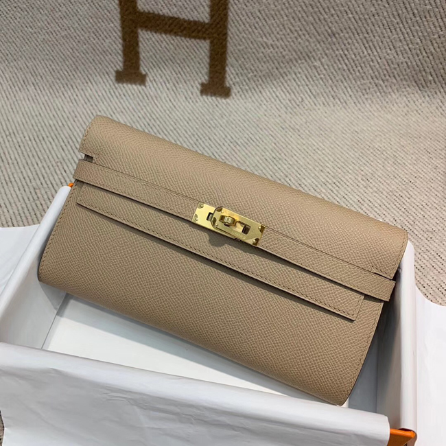 エルメス ケリーウォレットロング トープ ヴォーエプソン ゴールド金具