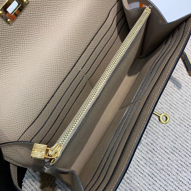 エルメス ケリーウォレットロング トープ ヴォーエプソン ゴールド金具