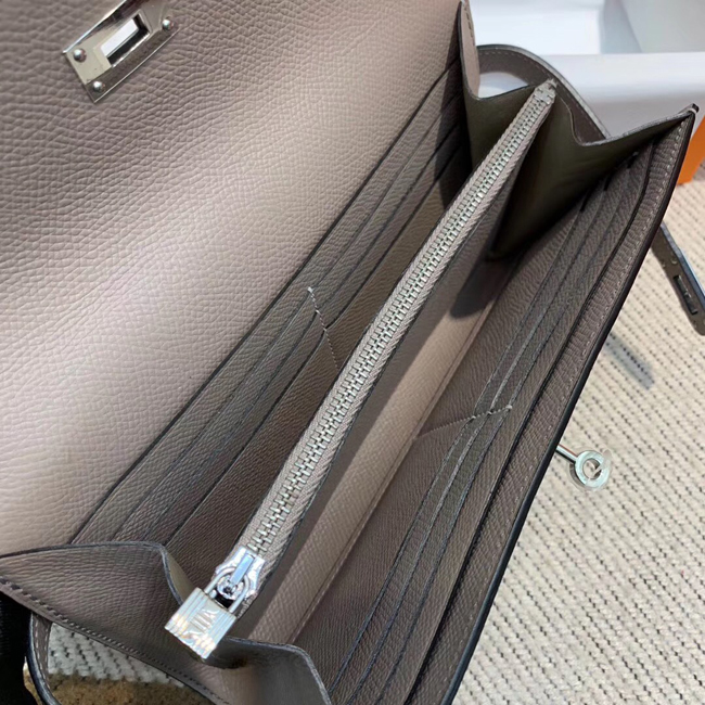 エルメス ケリーウォレットロング グリアスファルト ヴォーエプソン シルバー金具