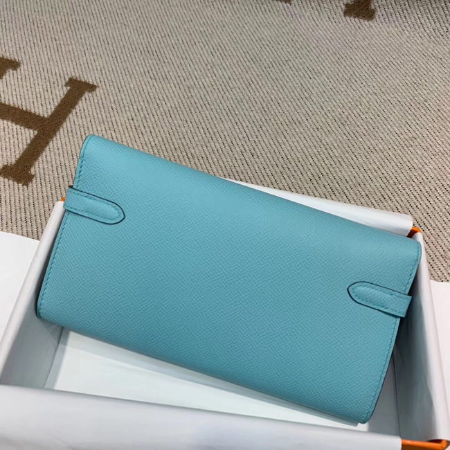 エルメス ケリーウォレットロング ブルーアトール ヴォーエプソン ゴールド金具