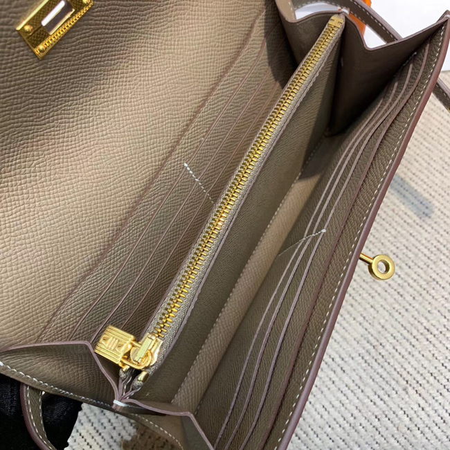 エルメス ケリーウォレットロング エトゥープ ヴォーエプソン ゴールド金具