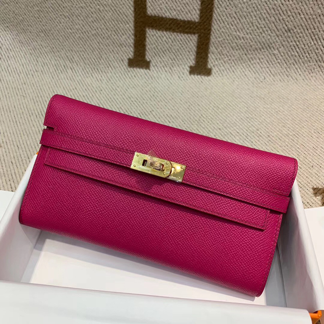 エルメス ケリーウォレットロング ローズパープル ヴォーエプソン ゴールド金具