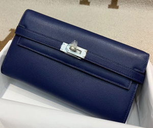エルメス ケリーウォレットロング ブルートンペット シェブルミゾル シルバー金具
