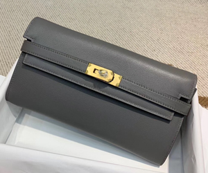 エルメス ケリーウォレットロング エタン シェブルミゾル ゴールド金具