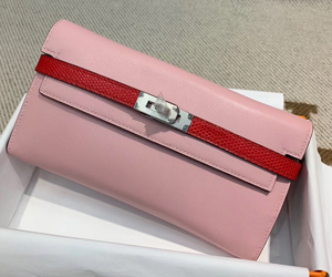 エルメス ケリーウォレットロング ピンク シェブルミゾル シルバー金具