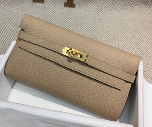 エルメス ケリーウォレットロング トープ ヴォーエプソン ゴールド金具