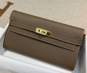 エルメス ケリーウォレットロング エトゥープ ヴォーエプソン ゴールド金具
