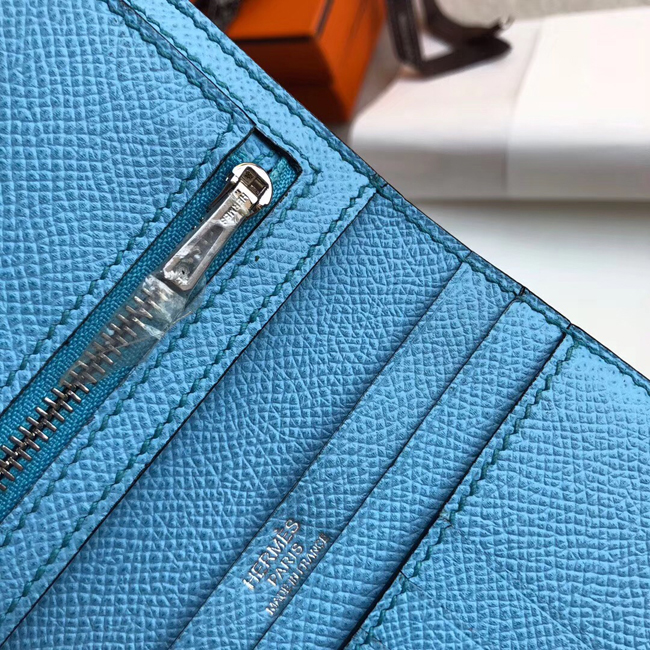 エルメス 財布ベアン ブルーザンジバル ヴォーエプソン シルバー金具