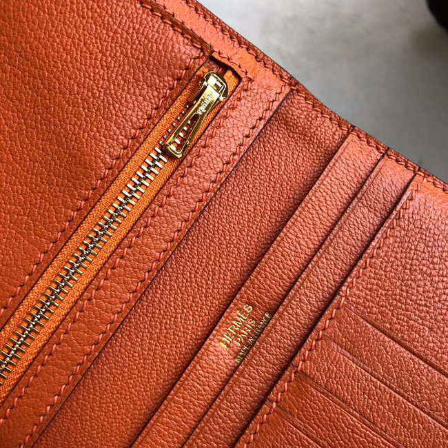 エルメス 財布ベアン オレンジ シェブルミゾル ゴールド金具
