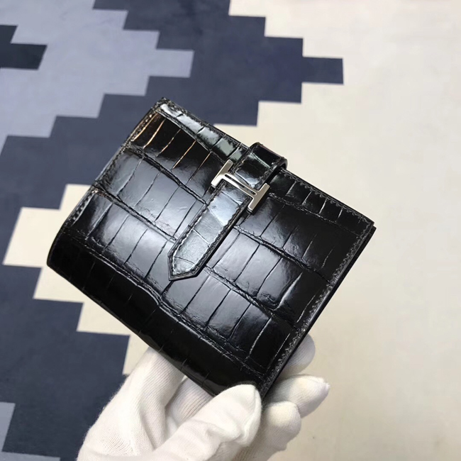 エルメス 財布ベアン ブラック クロコダイル シルバー金具
