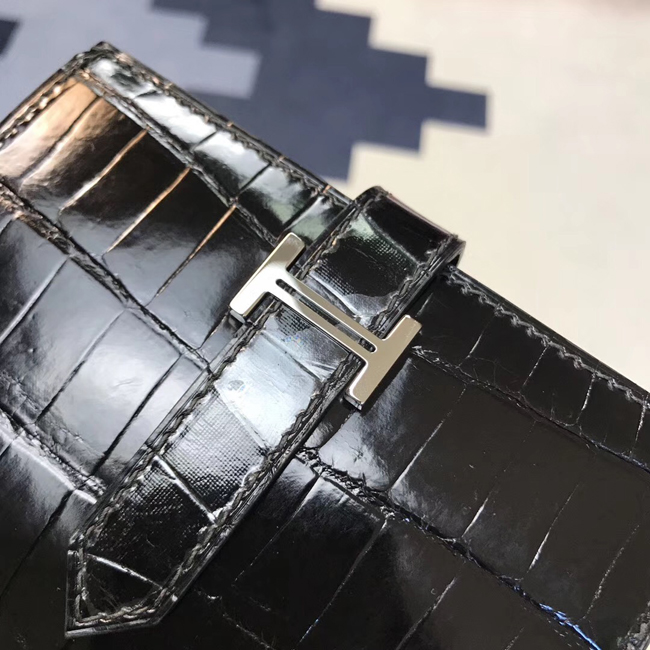 エルメス 財布ベアン ブラック クロコダイル シルバー金具