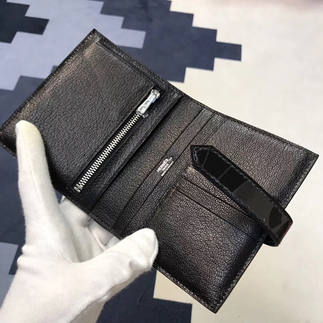 エルメス 財布ベアン ブラック クロコダイル シルバー金具