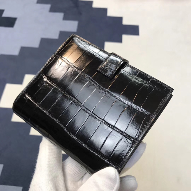 エルメス 財布ベアン ブラック クロコダイル シルバー金具