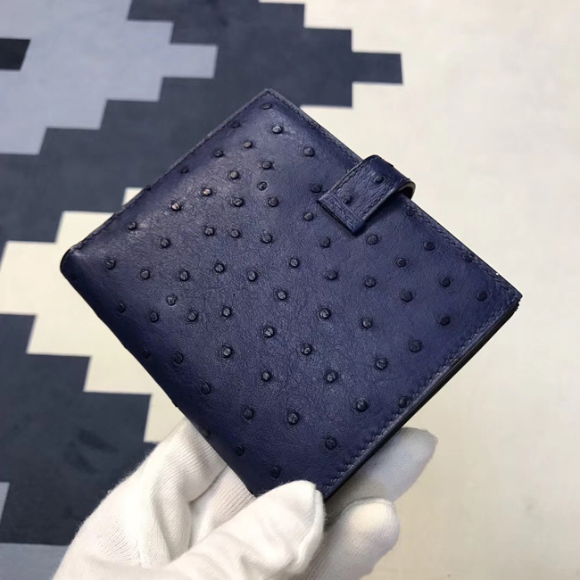 エルメス 財布ベアン ブルードマルト オーストリッチ ゴールド金具