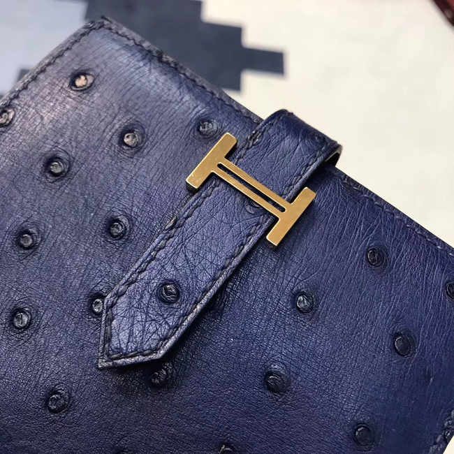 エルメス 財布ベアン ブルードマルト オーストリッチ ゴールド金具