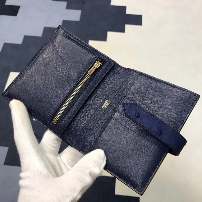 エルメス 財布ベアン ブルードマルト オーストリッチ ゴールド金具