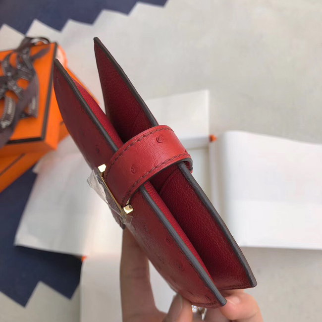 エルメス 財布ベアン ルージュヴィフ オーストリッチ ゴールド金具