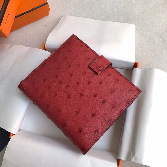 エルメス 財布ベアン ルージュヴィフ オーストリッチ ゴールド金具