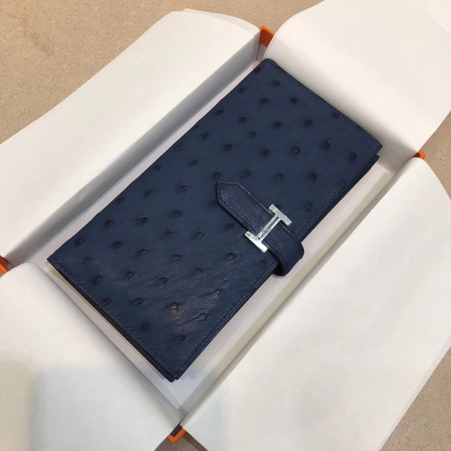 エルメス ベアンスフレ ブルードマルト オーストリッチ シルバー金具