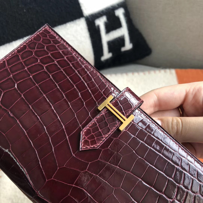 エルメス ベアンスフレ ブルゴーニュ クロコダイル ゴールド金具